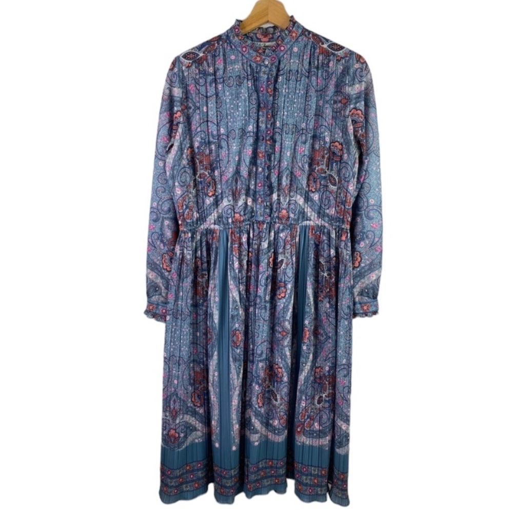 Vintage Blue Boho Paisley Floral Dress